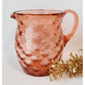 Vintage Hand Blown Glass Pitcher Thumbprint Pattern Lampwork